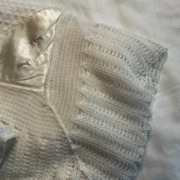Vintage baby christening knitted sweater & blanket matching outfit - Picture 7 of 8